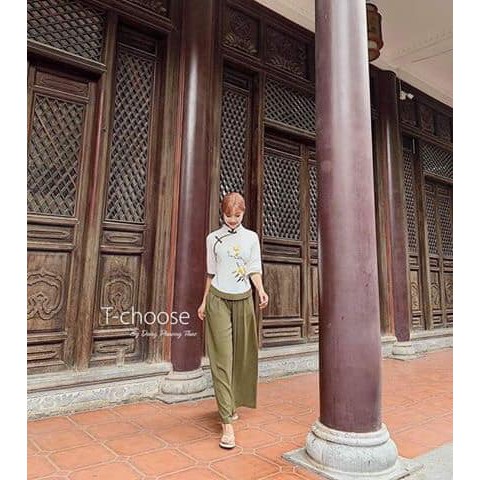 ĐỒ LAM ĐI CHÙA #Mã Freeship Xtra RP028# BỘ CỔ TÀU THÊU HOA ĐI CHÙA trang nhã giản dị kín đáo