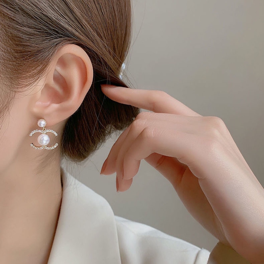 Bông tai nữ thương hiệu CC ngọc trai nhân tạo dáng thả nhỏ nhắn TB354 TOBI STORE