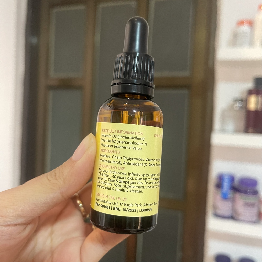 Vitamin D3 K2 nhỏ giọt Nutrivitality cho bé 0m+ 30ml