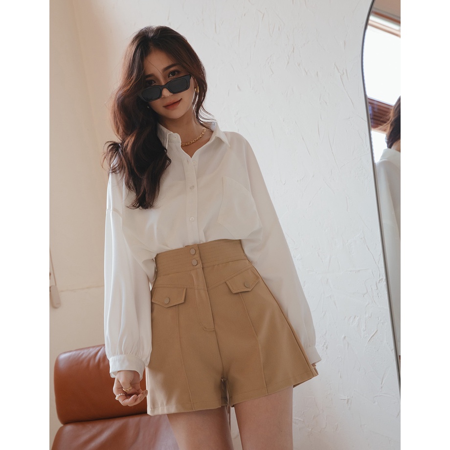 Quần short lưng cáo xếp ly túi trước nữ Air Space 2131823006