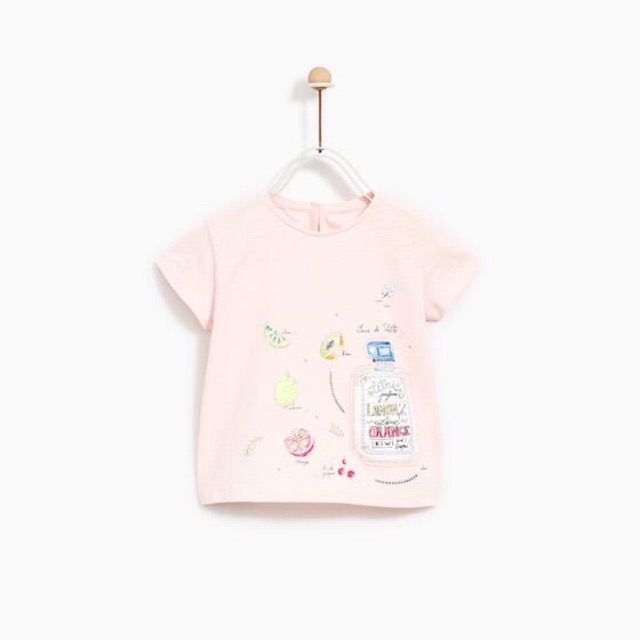 Áo Zara bé gái xuất dư in hình chai nước hoa cho bé gái từ 9 tháng tuổi đến 4 tuổi