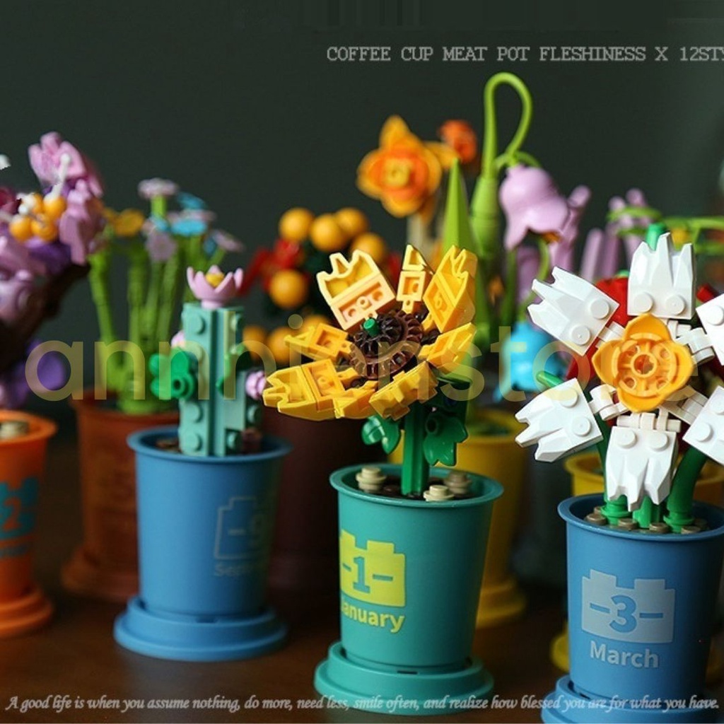 Đồ Chơi Lắp Ráp Chậu Hoa 3d Mini Hướng Dương Xương Rồng Decor Trang Trí Làm Quà Tặng Cho Bé Gái annhienstore