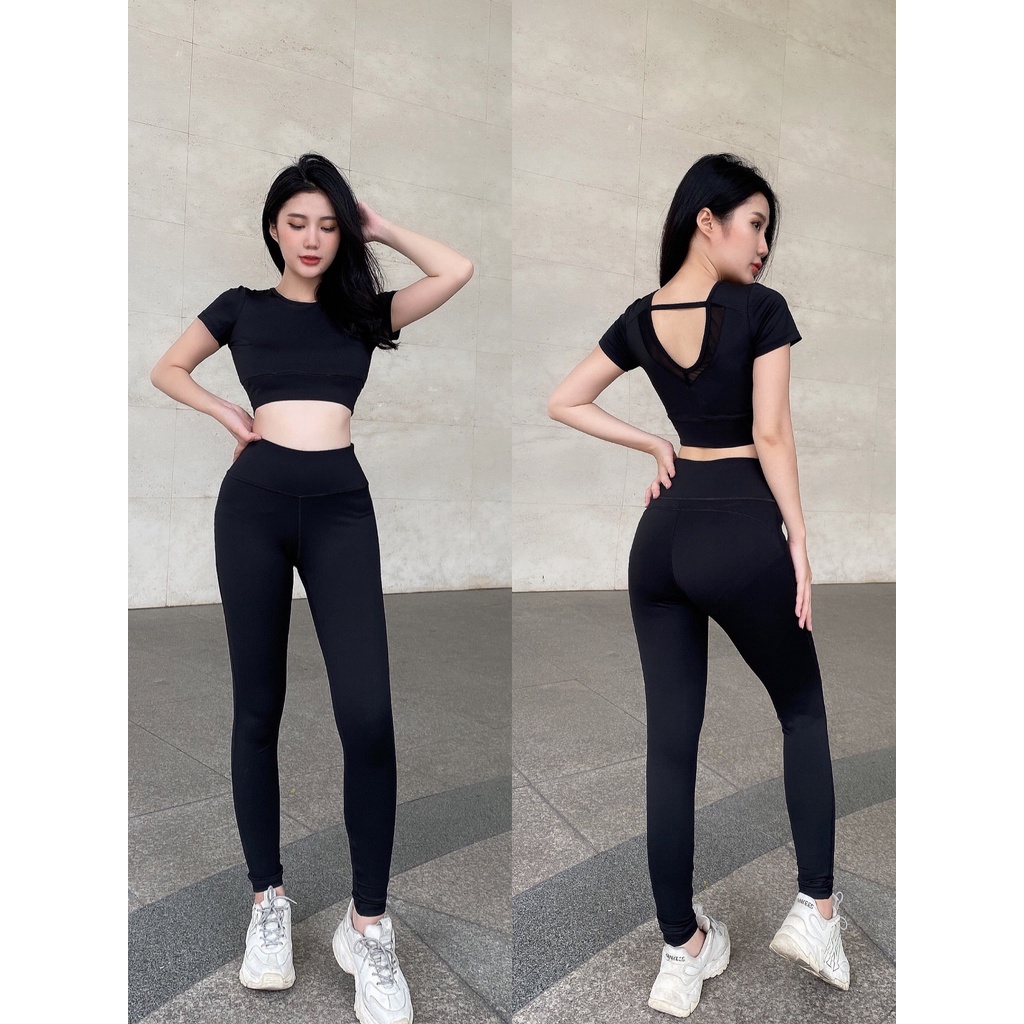 Đồ tập yoga nữ tập gym set bộ áo crop ngắn tay kèm mút, quần dài thun lì mịn, co dãn tốt nhiều màu Bin Sports BD132