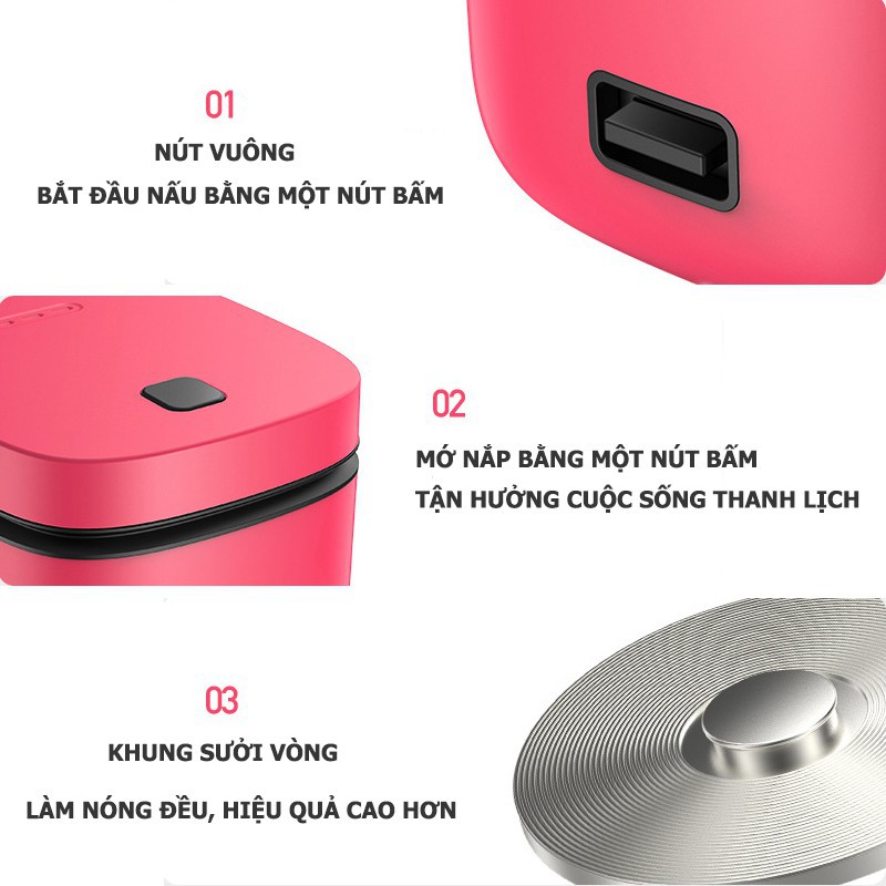 Nồi Nấu Cơm Điện Mini Đa Năng Dung Tích 1.2 Lít, Nồi Nấu Cháo, Hấp, Luộc Tiện Lợi Dành Cho Gia Đình