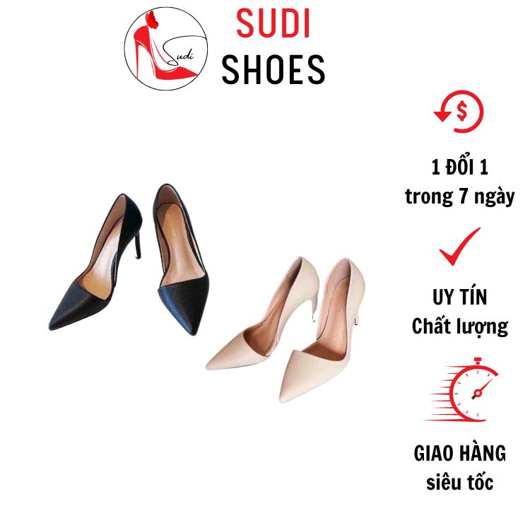 Guốc cao gót SUDI - YV_H129CG_225BBA da trơn đế nhọn 7p mũi nhọn sang chảnh cho nữ