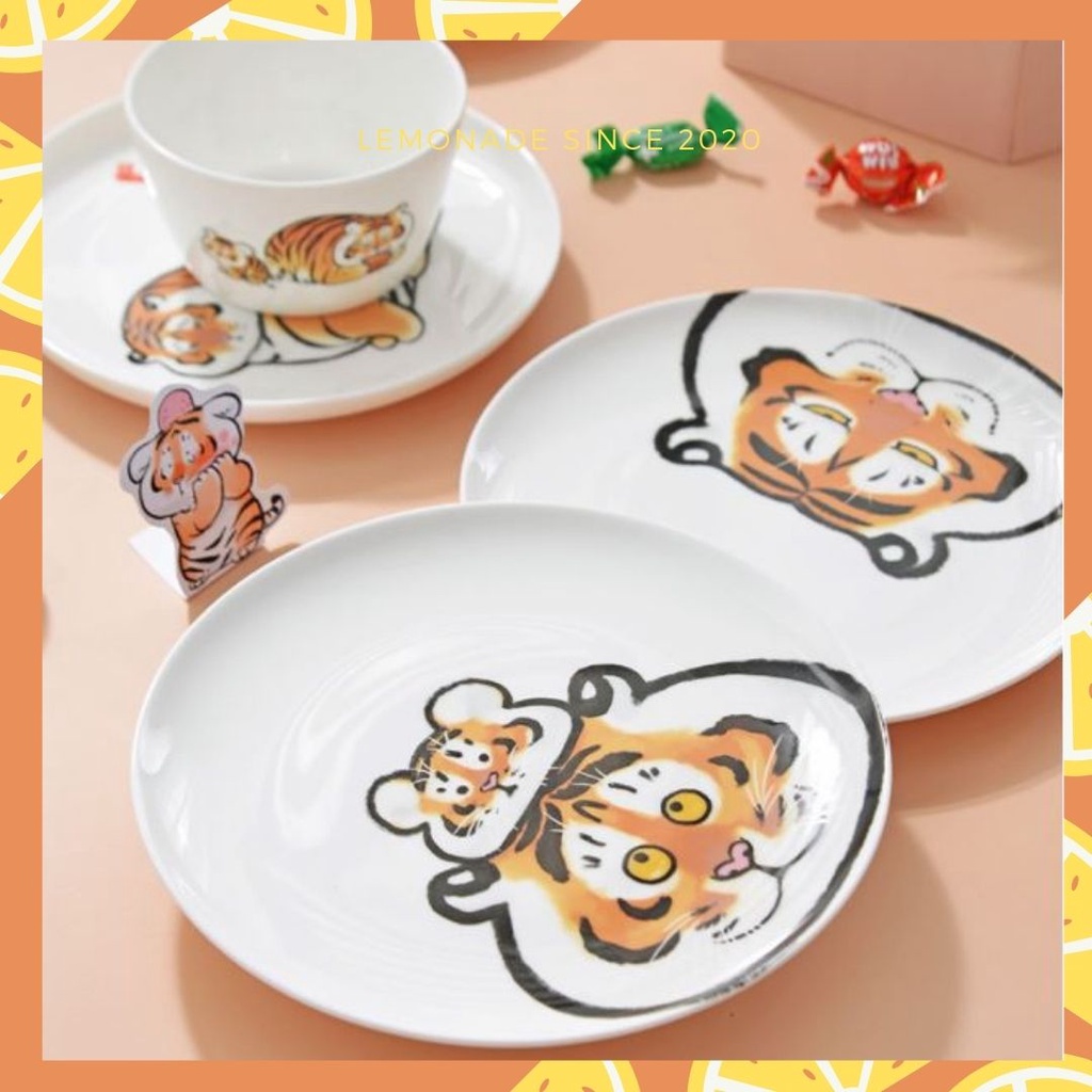 [FULL BOX[ Bộ bát đĩa cốc chén sứ tráng men hình hổ mập, hổ béo dễ thương mẫu mới 2022