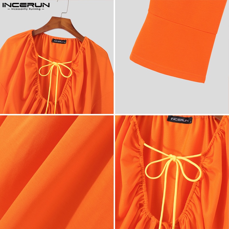 Áo thun INCERUN tay dài kiểu dây rút thời trang cá tính dành cho nam