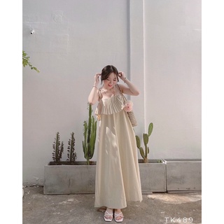 Đầm maxi hai dây dập ly đi biển