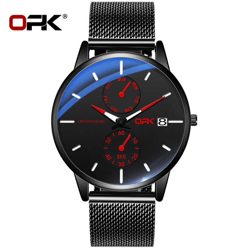 Watch Men OPK 8116 Quartz Waterproof Original Sports Business Stainless Steel Belt Ultra-thin Calendar Luminous