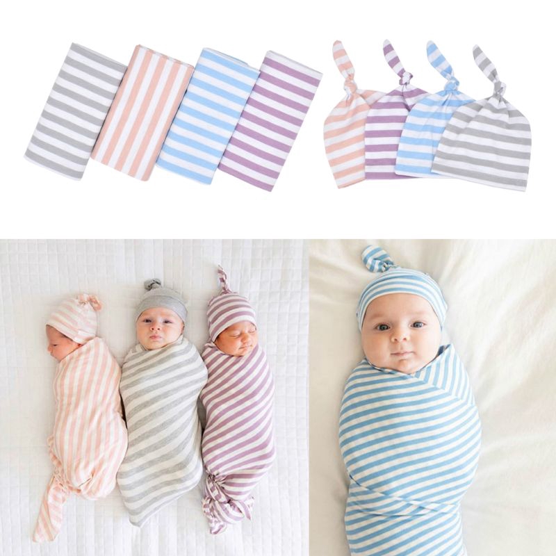 Chăn quấn cotton kèm mũ đáng yêu phụ kiện chụp ảnh dành cho bé sơ sinh