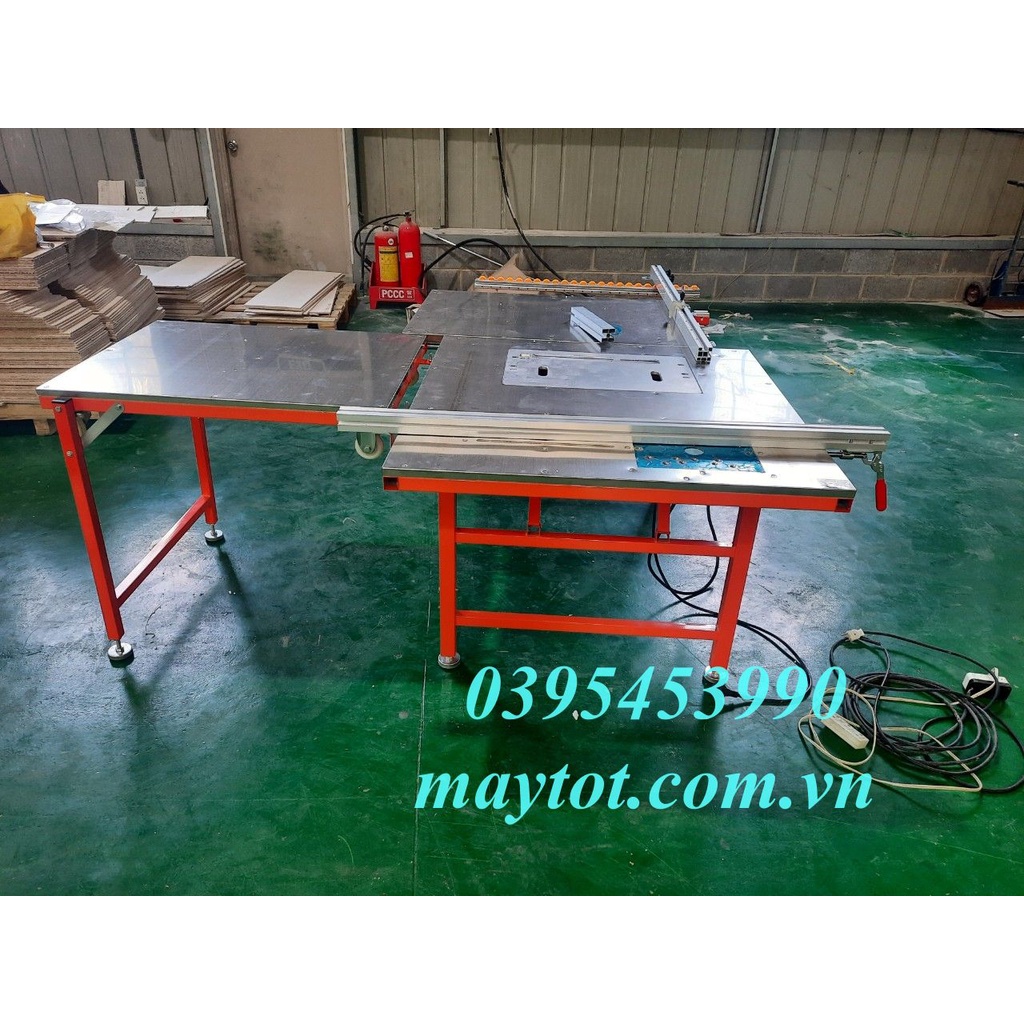 Máy cưa bàn trượt mini nâng hạ điện