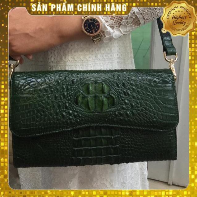 Thẻ BH 12 Tháng - Túi Đầm Da Cá Sấu Màu Xanh Lá 16-26 - Cá Sấu BinBon . Hàng Cao Cấp, xịn, Rẻ, Đẹp
