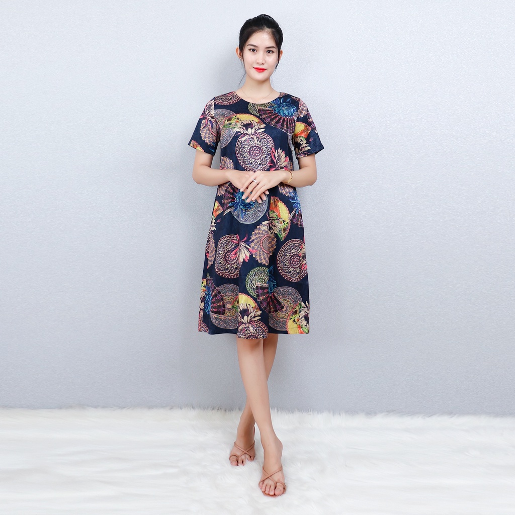 Đầm Suông Công Sở Dự Tiệc Sang Trọng Bigsize AMYRA, Thiết Kế Suông Dài Lụa Vân Pháp Họa Tiết Cao Cấp DA191