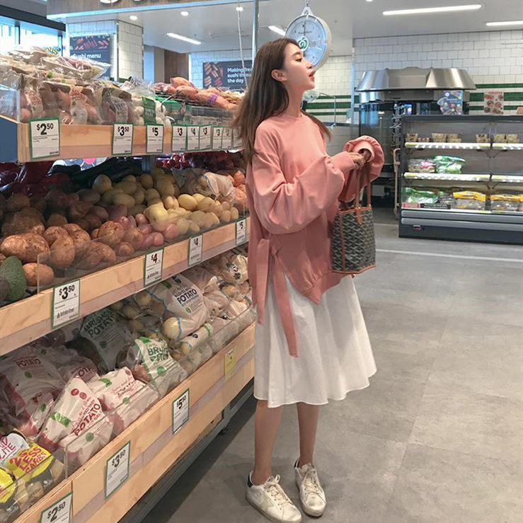 Bộ Áo Hoodie Dài Tay + Chân Váy Xinh Xắn Theo Phong Cách Hàn Quốc