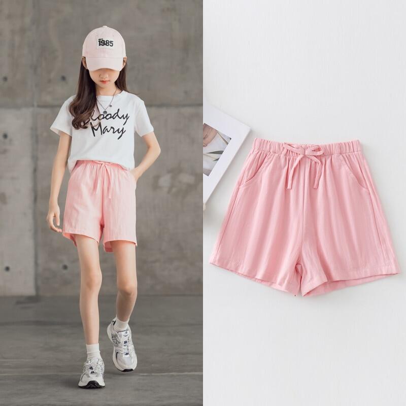 Quần Short Cotton Lanh Trơn Màu Thời Trang Mùa Hè Dành Cho Bé 5-12 Tuổi