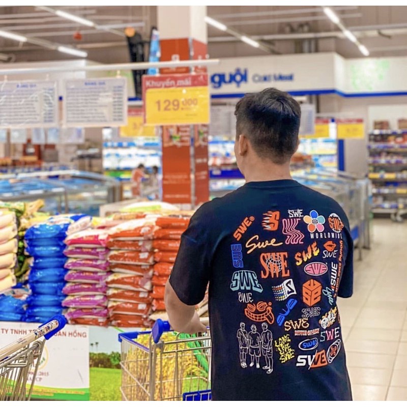 Áo thun unisex swe full logo tee Nam Nữ Full tag Chính hãng áo thun tay lỡ nam nữ chất cotton | BigBuy360 - bigbuy360.vn