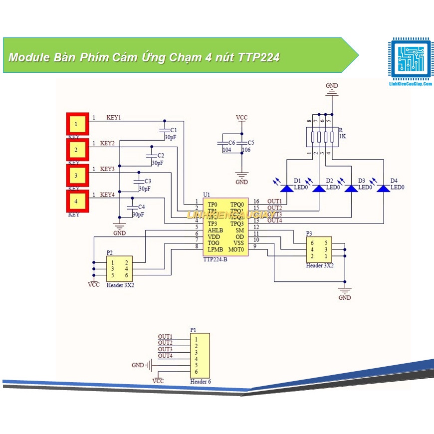 Module Bàn Phím Cảm Ứng Chạm 4 nút TTP224