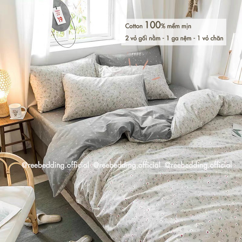 Bộ chăn ga gối Cotton 100% REE Bedding CT71 hoa nhí đủ size giường nệm