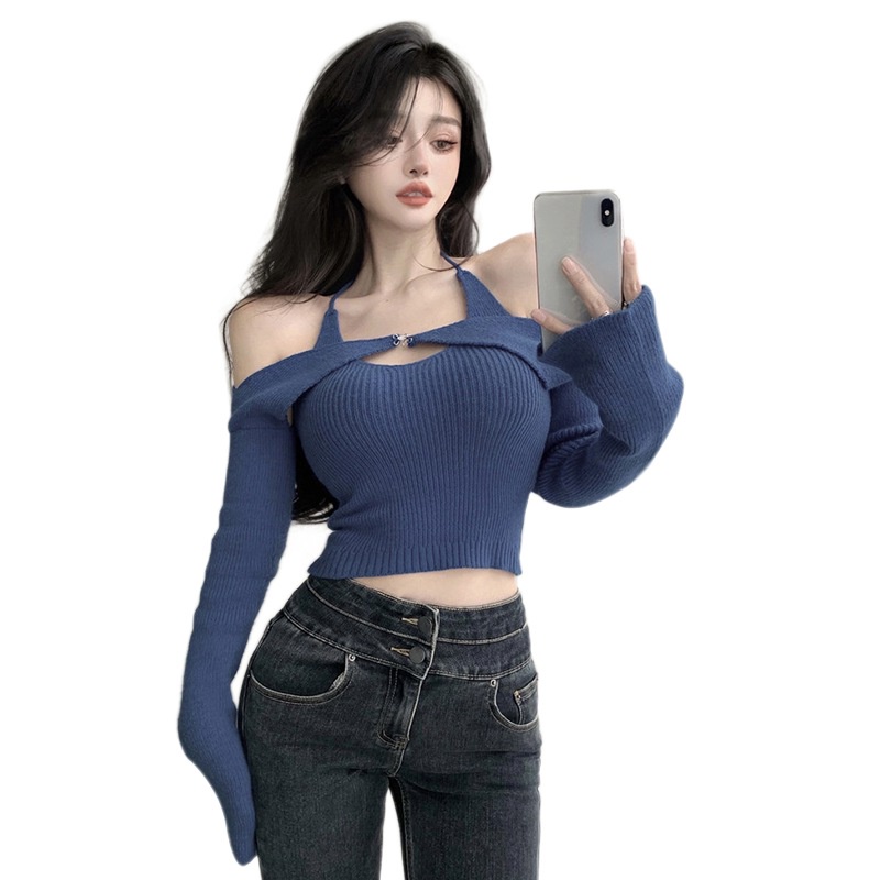 Bộ Áo Croptop 2 Dây Phối Áo Cardigan Quyến Rũ Cho Nữ