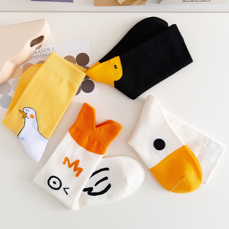 Đôi vớ WAFNHA D365 bằng cotton mềm mại in hình vịt hoạt hình dễ thương cho nữ