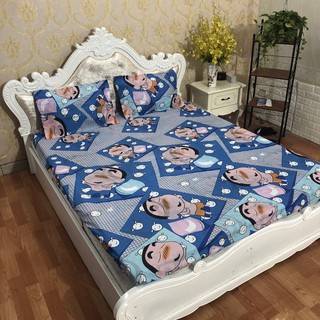 [Free ship-xả kho nghỉ bán]Ga trải giường,Drap ga giường mềm mịn hoa văn,hoạt hình,kẻ Mã cushin xanh