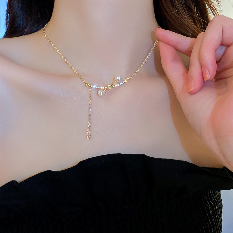 Vòng Cổ Tua Rua Đính Hạt Ngọc Trai Phong Cách Retro Hàn Quốc