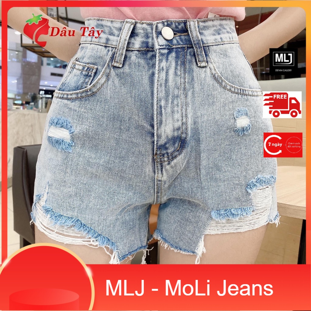 Quần short jean nữ Big Size lưng cao trên rốn, co dãn mạnh, rách nhẹ, phom rộng rãi dành cho người béo 60kg~90kg 3451