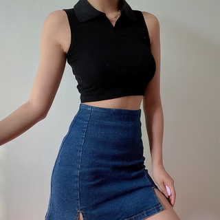 Áo croptop cổ bẻ sát nách - ACCB