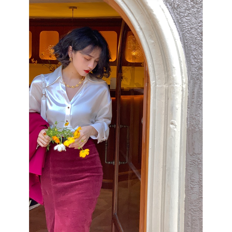 🍃🍃Set Áo + Chân Váy Nhung Xẻ Bên Eo Cao Phong Cách Pháp🍃🍃