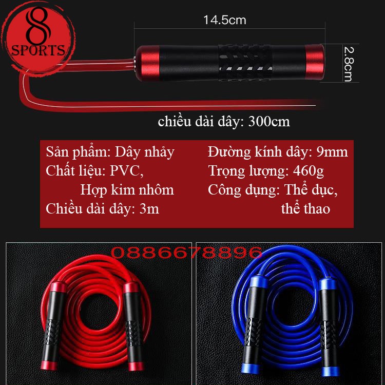 Dây nhảy, dây nhảy Angtop nặng 460g, đường kính 9mm, phù hợp nhảy thể lực, đốt mỡ, gym, boxing...