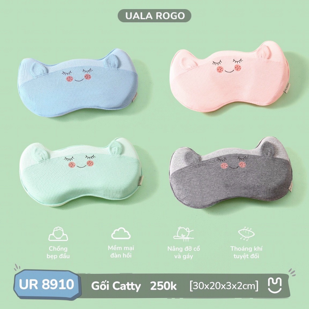 (UALA ROGO) Gối CATTY Memoryfoam cao cấp mềm mịn độ đàn hồi tốt chống bẹp đầu hỗ trợ giấc ngủ ngon cho bé