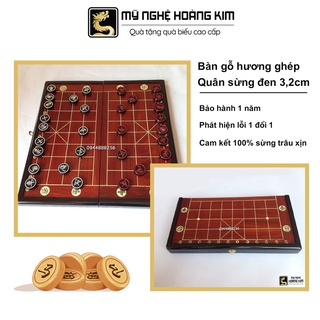 Bộ Cờ Tướng gỗ hương GHÉP và quân sừng đen 3,7 cm Mỹ Nghệ Hoàng Kim, bộ cờ tướng đẹp