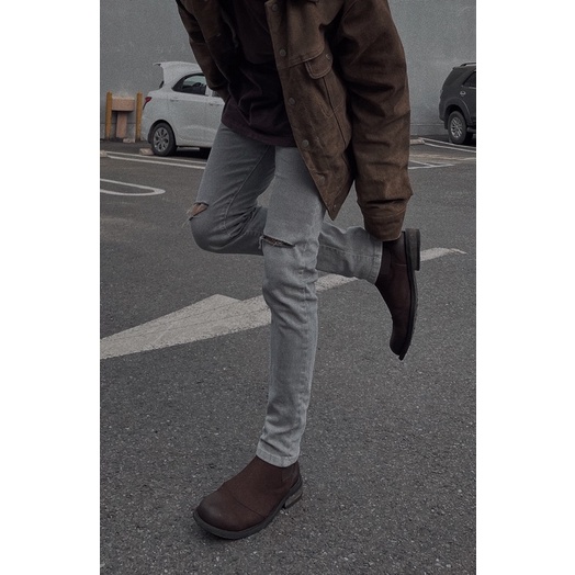 QUẦN JEANS NAM SKINNY XÁM TRO RÁCH GỐI TALURETRO | BigBuy360 - bigbuy360.vn