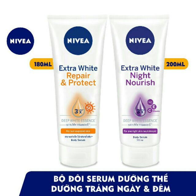 Tinh chất dưỡng thể dưỡng trắng NIVEA giúp phục hồi &amp; săn da ban đêm (200ml) -