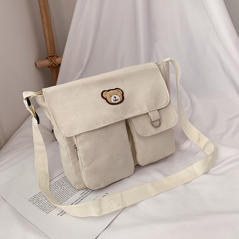 [SALE] Túi vải đeo chéo Ulzzang gấu nhiều ngăn vừa A4 T20 | BigBuy360 - bigbuy360.vn