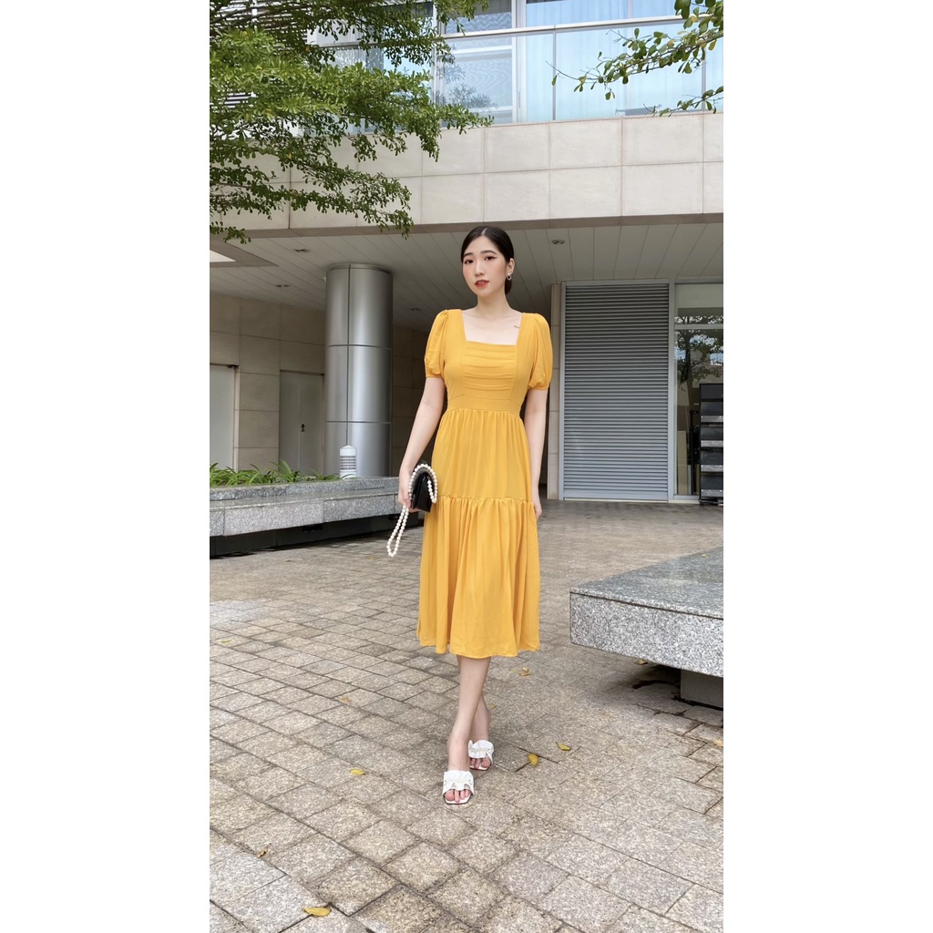 Đầm maxi voan tùng nhúng màu vàng Bigsize 45kG-72Kg
