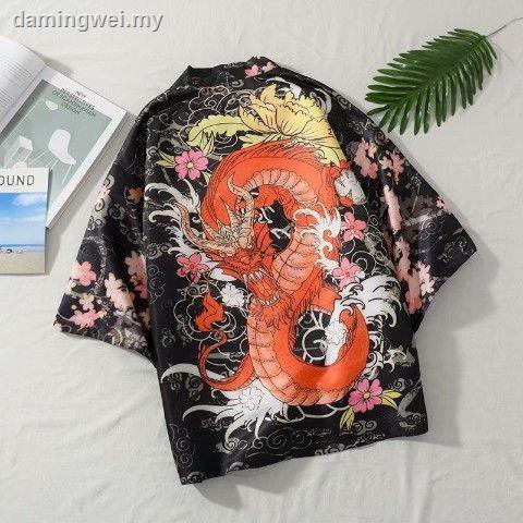 Áo Khoác Kimono Tay Lửng Dáng Rộng Phong Cách Nhật Bản Thời Trang Mùa Hè Cho Nam