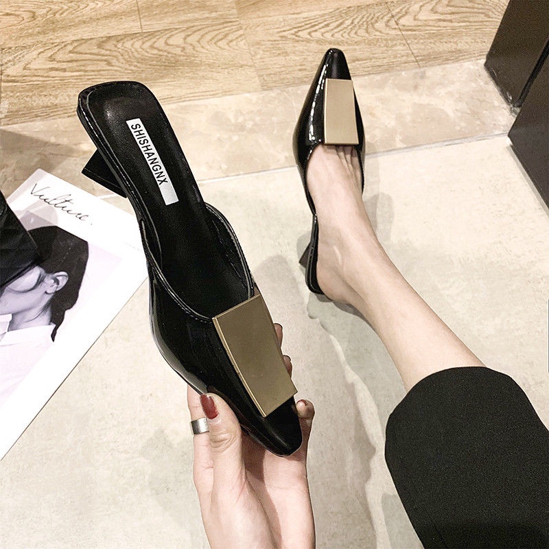 Pointed Toe half slippers women's summer outdoor wear 2022 new fashion all-match thick heel high heel sandals Muller half support women's shoes