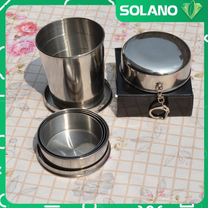 Cốc Uống Nước SOLANO Chất Liệu Ly Inox Gấp Gọn Có Nắp Đa Năng Đi Du Lịch, Dã Ngoại HG-001179