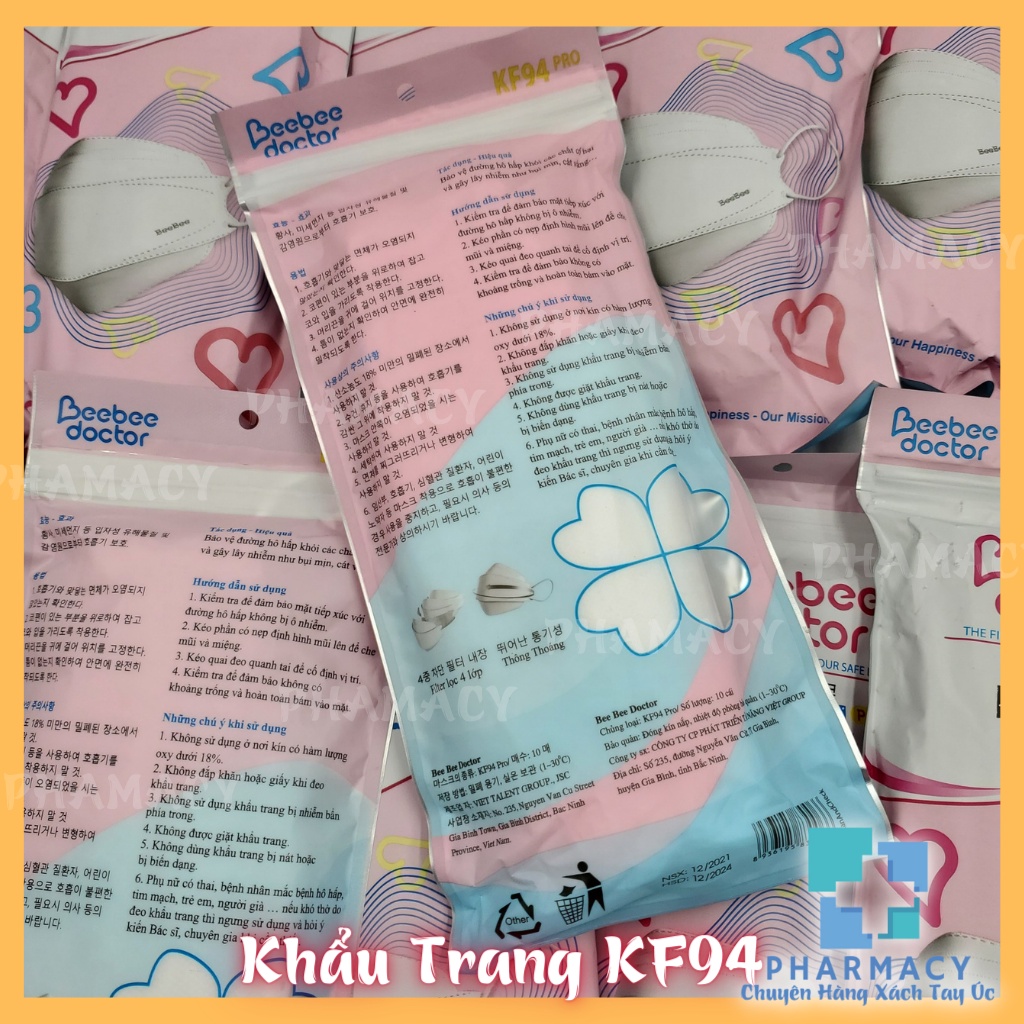 Khẩu Trang KF94 Xuất Khẩu Hàn Quốc Chuẩn ISO - Khẩu Trang Kháng Khuẩn Chống Bụi Mịn - PHARMACY