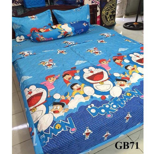 TRỌN BỘ CHĂN GA GỐI COMBO 5 MÓN - ĐÔREMON THƯ - DRAP RA 5 MÓN DOREMON SIÊU ĐẸP