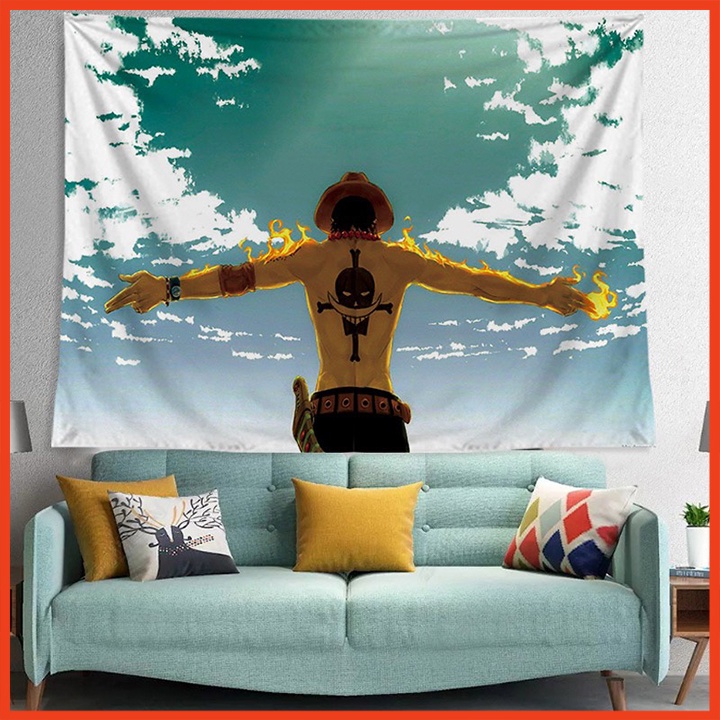 Tranh vải treo tường-Tranh vải decor-Thảm trang trí hình one piece đảo hải tặc tặng kèm móc treo