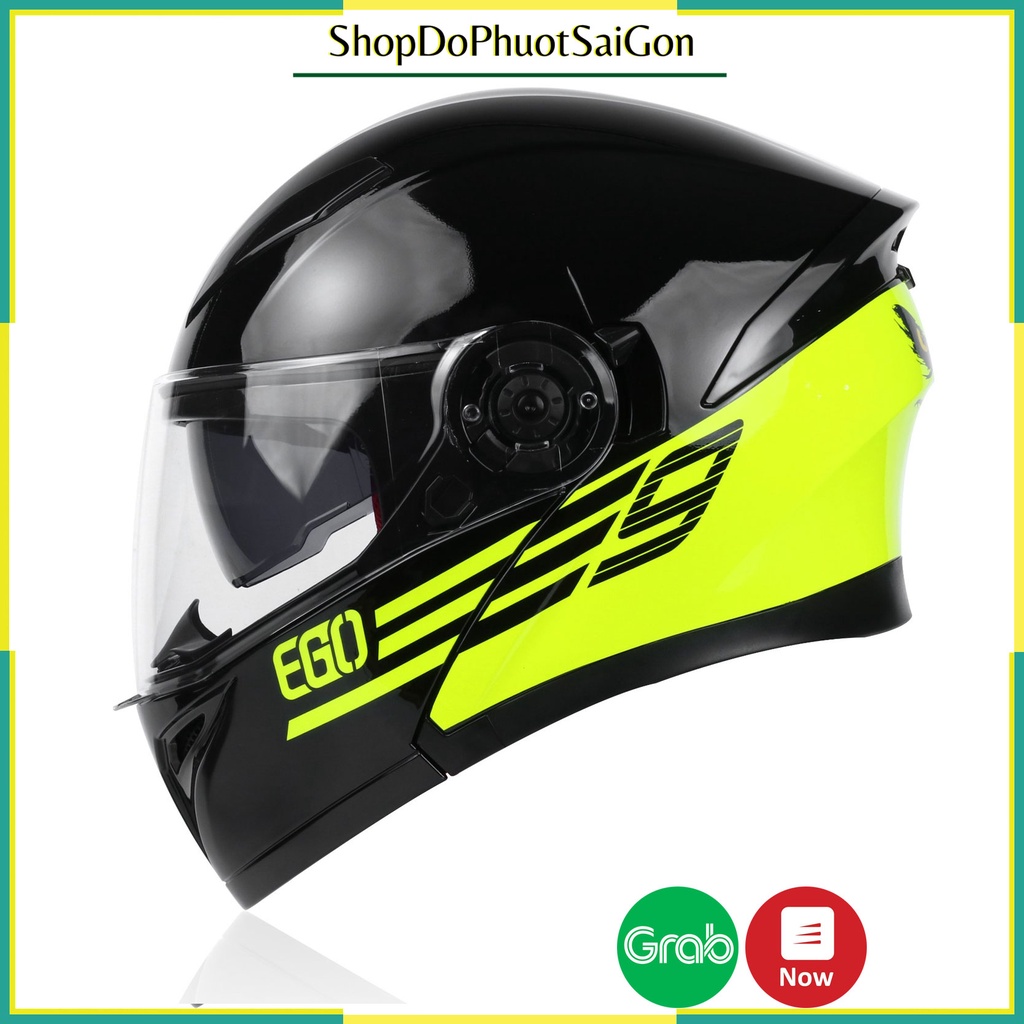 Mũ bảo hiểm fullface EGO E9 lật hàm 2 kính màu đen xanh