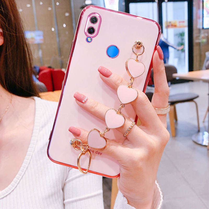 Ốp điện thoại silicon dẻo nhỏ nhắn có dây đeo hình trái tim đáng yêu dành cho Huawei Nova 3i 3e 4 4e