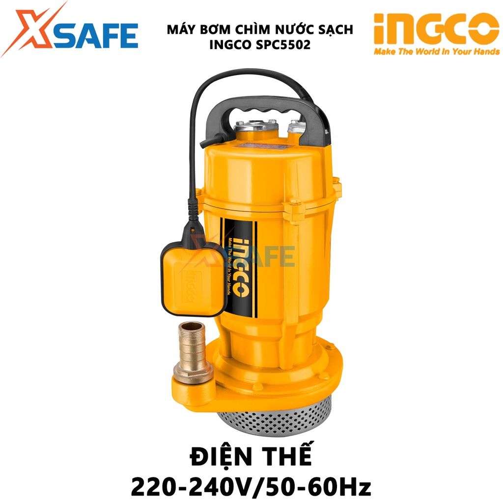 Máy bơm chìm nước sạch INGCO SPC5502 Máy bơm mini điện áp 220-240V~50Hz, công suất đầu vào 550W(0.75HP) - Chính hãng