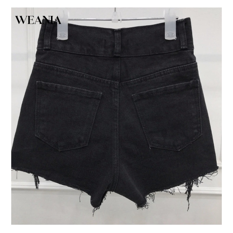 Quần Short Denim Lưng Cao Thiết Kế Xẻ Rách Phong Cách Quyến Rũ