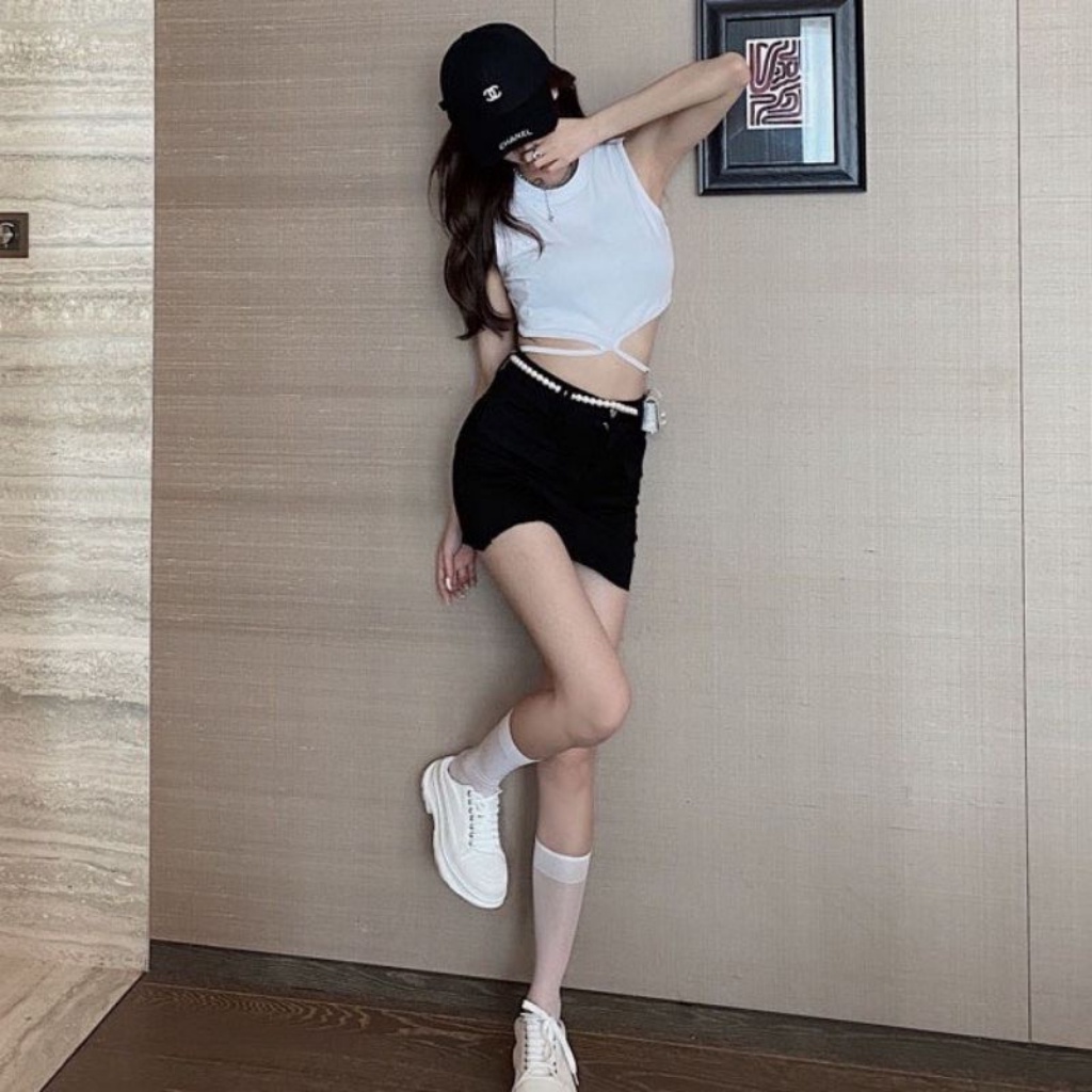 Áo ba lỗ nữ dây quấn bụng  , Áo croptop kiểu cột eo sexy
