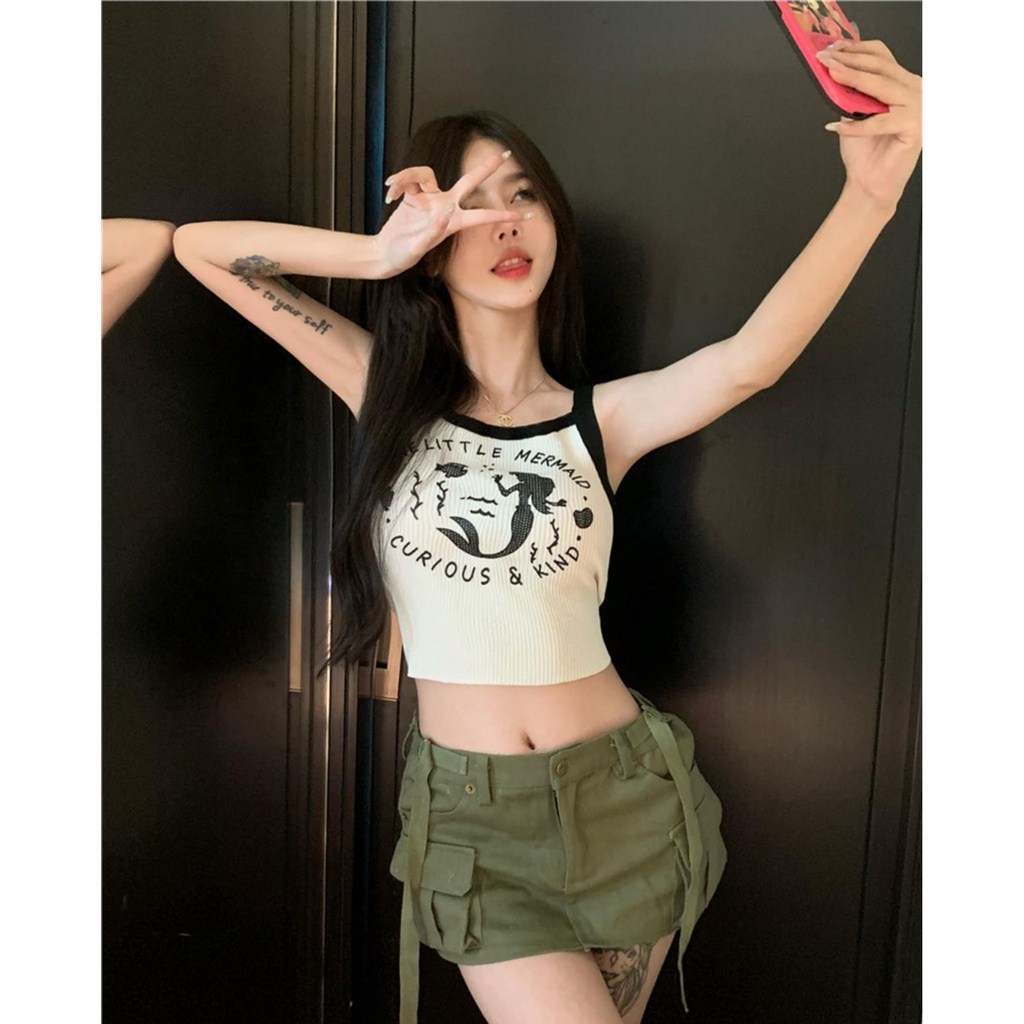 622179#Áo Hai Dây Dệt Kim Dáng Ngắn Thời Trang Mùa Hè 2022 Cho Nữ
