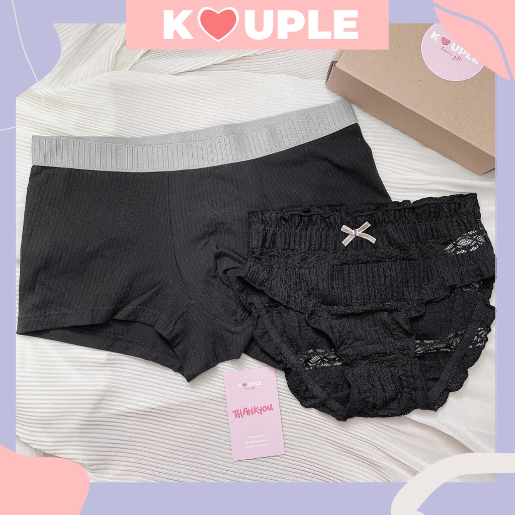 Quần lót đôi KOUPLE , quần lót nam nữ sexy chất liệu cotton thoáng mát , mix ren tinh tế , điệu đà màu đen