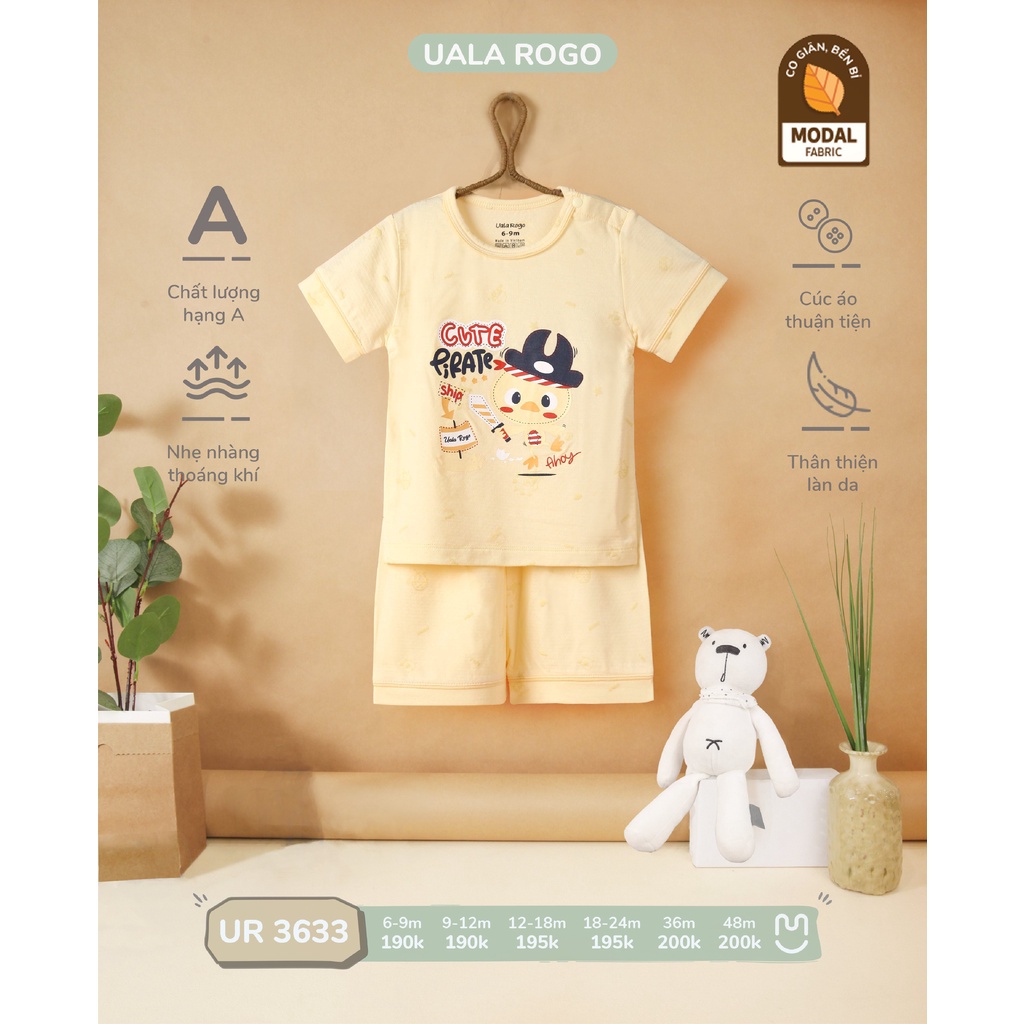 Bộ QA cộc tay UalaRogo chất liệu Modal họa tiết ngộ nghĩnh cho bé 6 tháng đến 4 tuổi